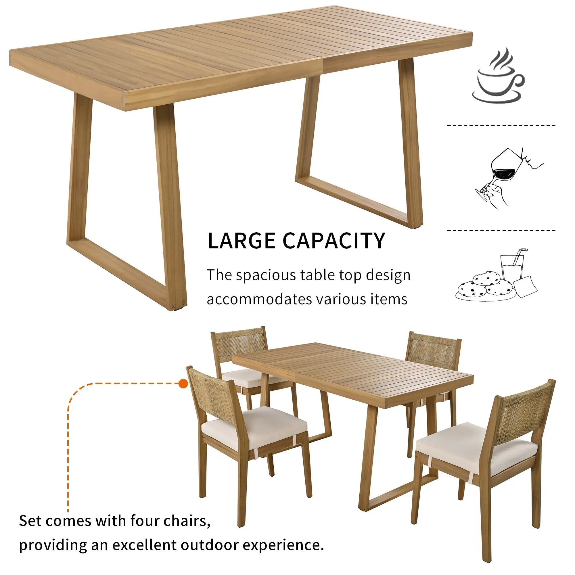 U_Style Multi-Person Outdoor Acacia Wood Dining Table and Chair Set by HouseOfZazla