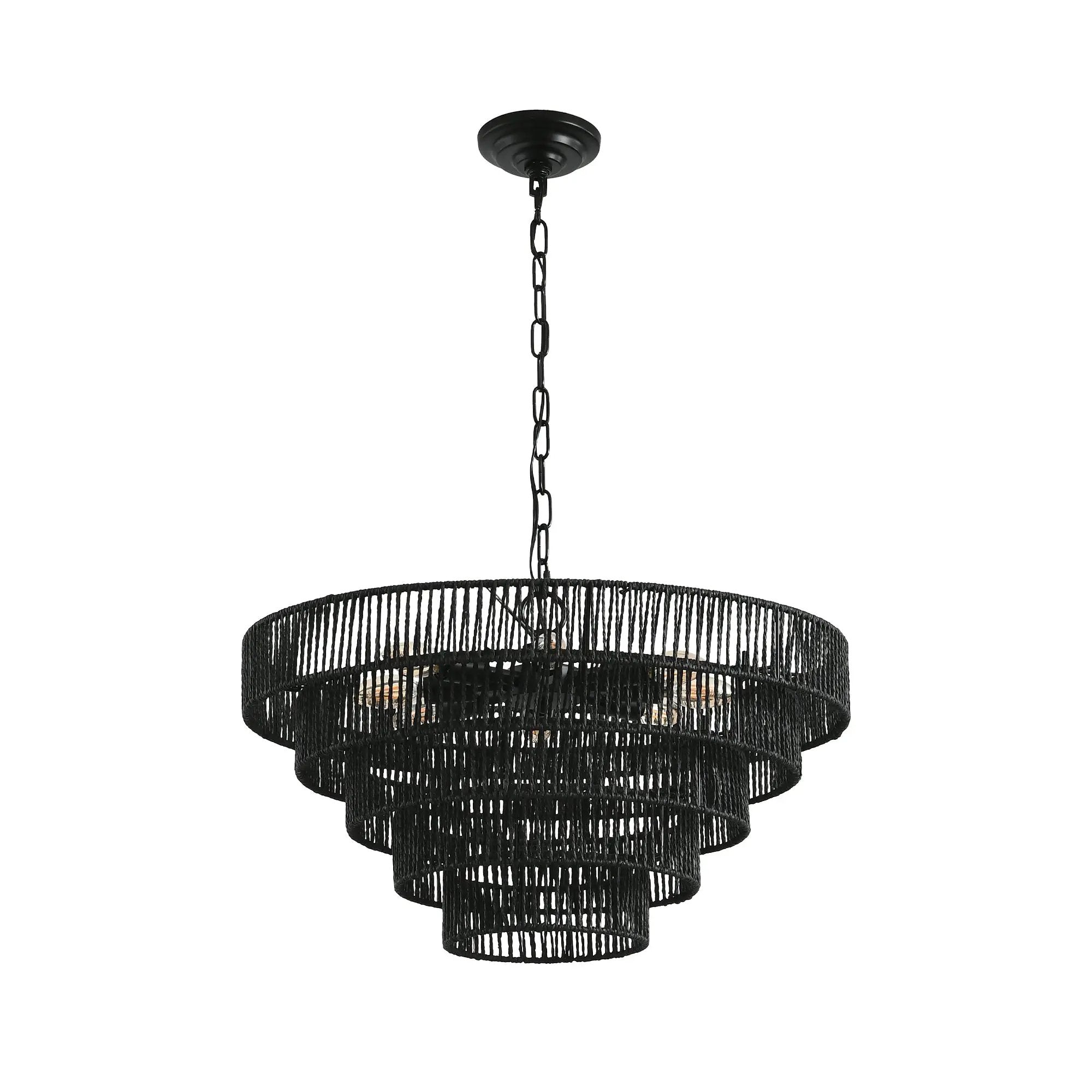 24" Rustic 5-Tier Black Hemp Rope Pendant Light Chandelier by HouseOfZazla