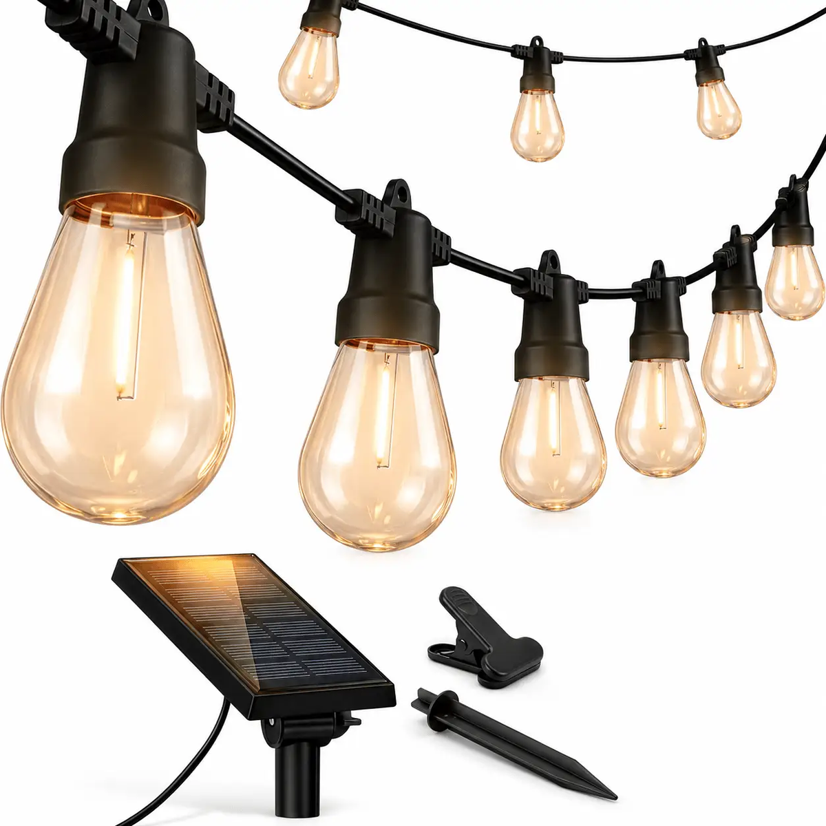 27F Solar Powered String Lights Waterproof LED Hanging Edison Bulb Lights with 12 Bulbs by Outdoor Solar Outlet