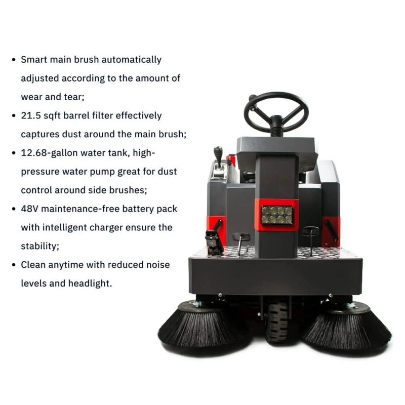 49-Inch Heavy-Duty 1400W Electric Industrial Ride-On Floor Sweeper With Dustbin & Water Tank (SAK18436) by SAKSBY WHOLESALE