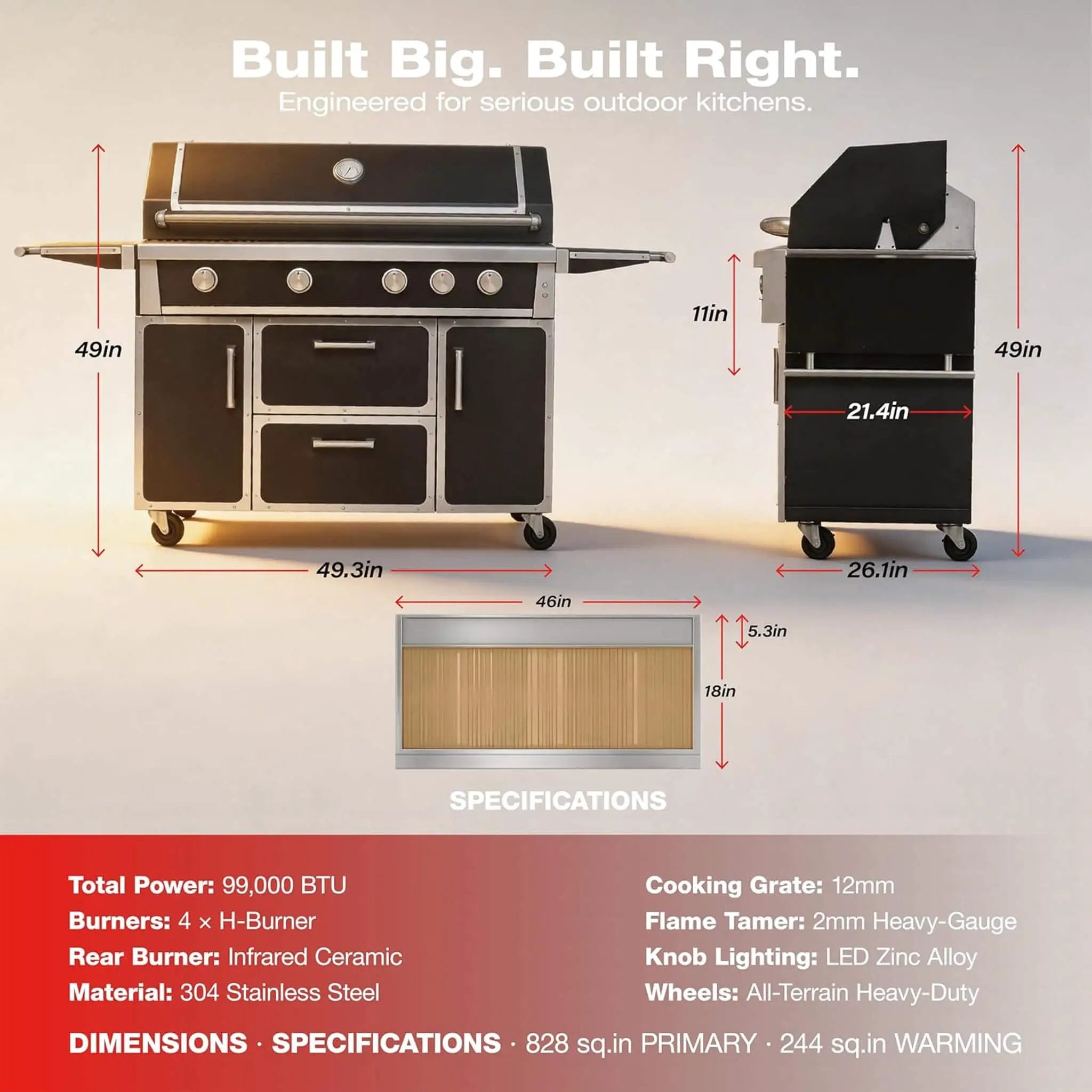49-Inch Professional 99K BTU Outdoor Stainless Steel BBQ Grill (SAK91342) by SAKSBY WHOLESALE
