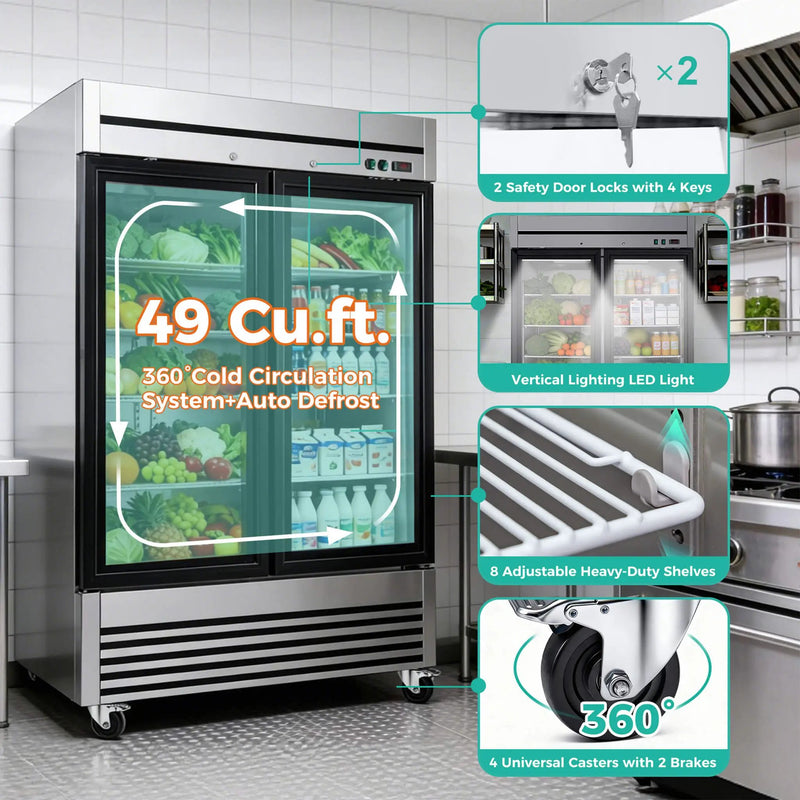 49-Inch Upright Commercial Reach-In Display Refrigerator (SAK16785) by SAKSBY WHOLESALE