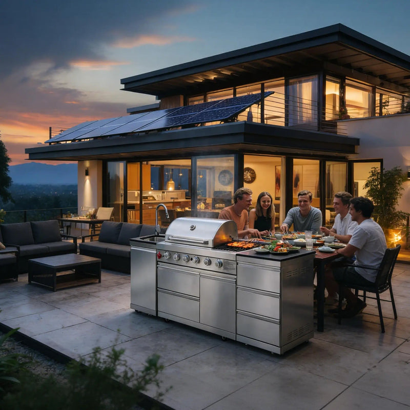 83.3" 4+1 Burner 71,500 BTU Silver Outdoor Kitchen Island Grill with Sink by Chery Industrial