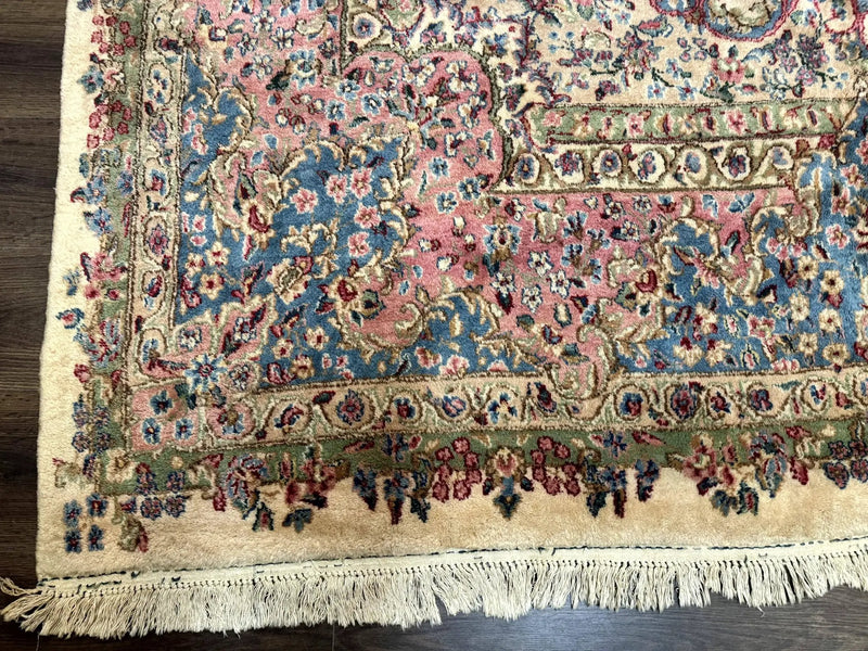 Palace Size Persian Kerman Rug 11x20 ft, Very Fine 340 KPSI, Vintage Oversized Wool Handmade Large Persian Carpet, Beige Light Blue Pink by Jewel Rugs