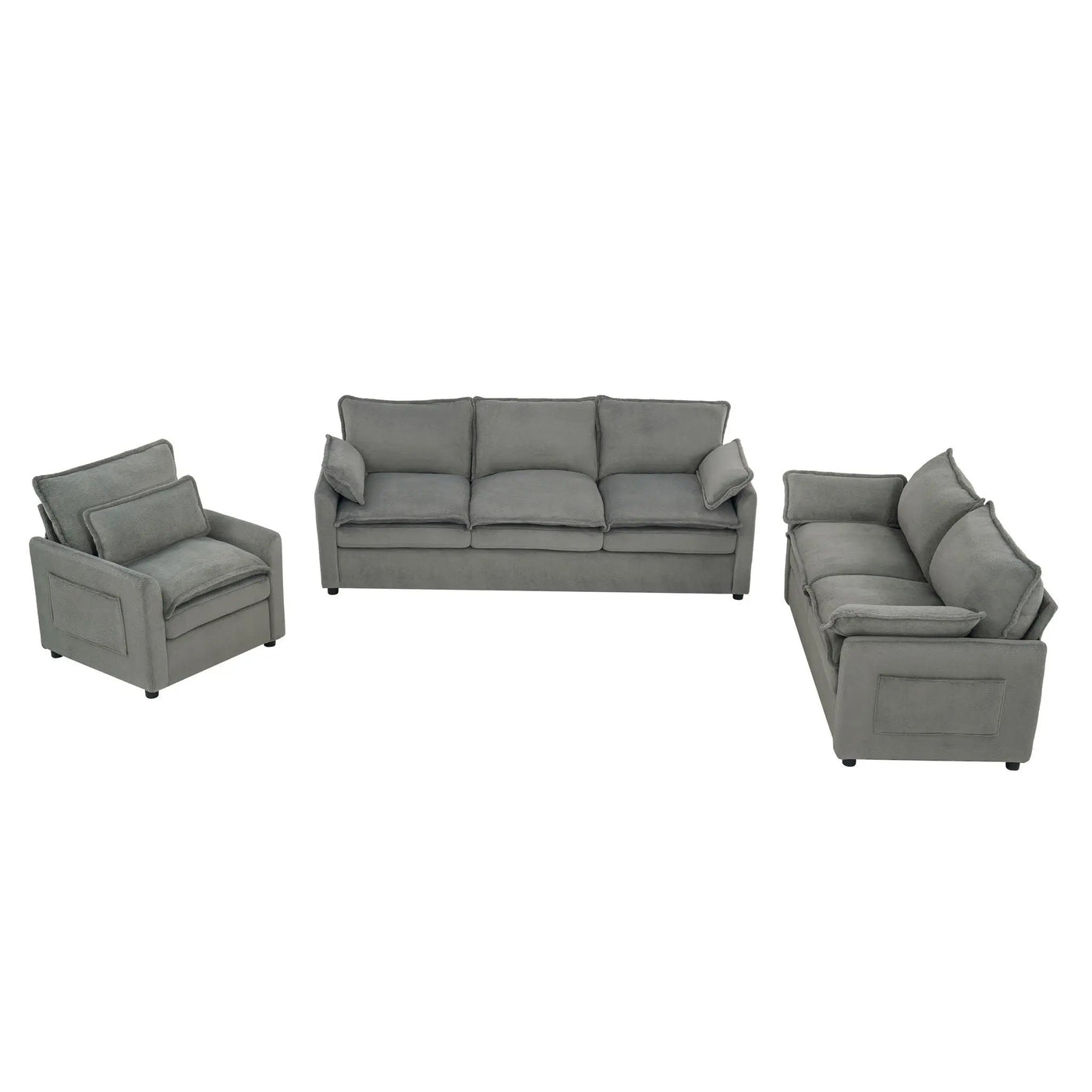 Modern Sofa Set With Double Layer Cushion And Side Storage Pockets by HouseOfZazla