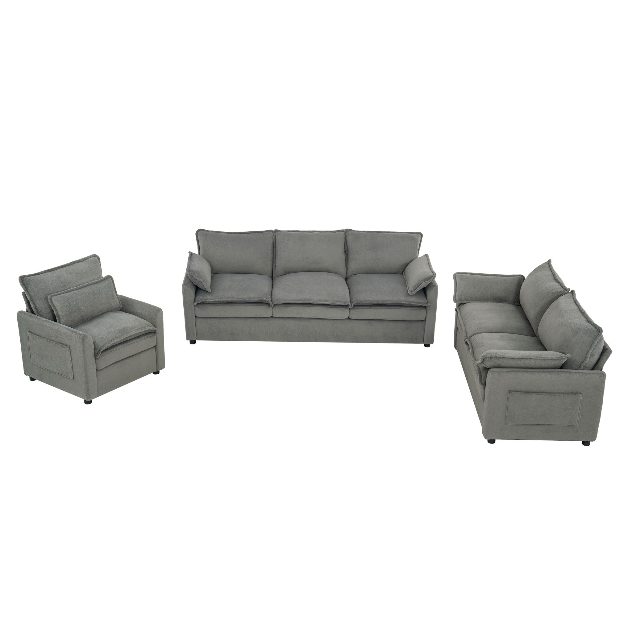 Modern Sofa Set With Double Layer Cushion And Side Storage Pockets by HouseOfZazla
