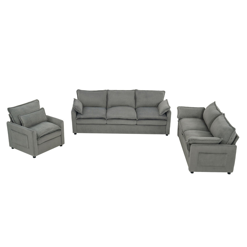 Modern Sofa Set With Double Layer Cushion And Side Storage Pockets by HouseOfZazla