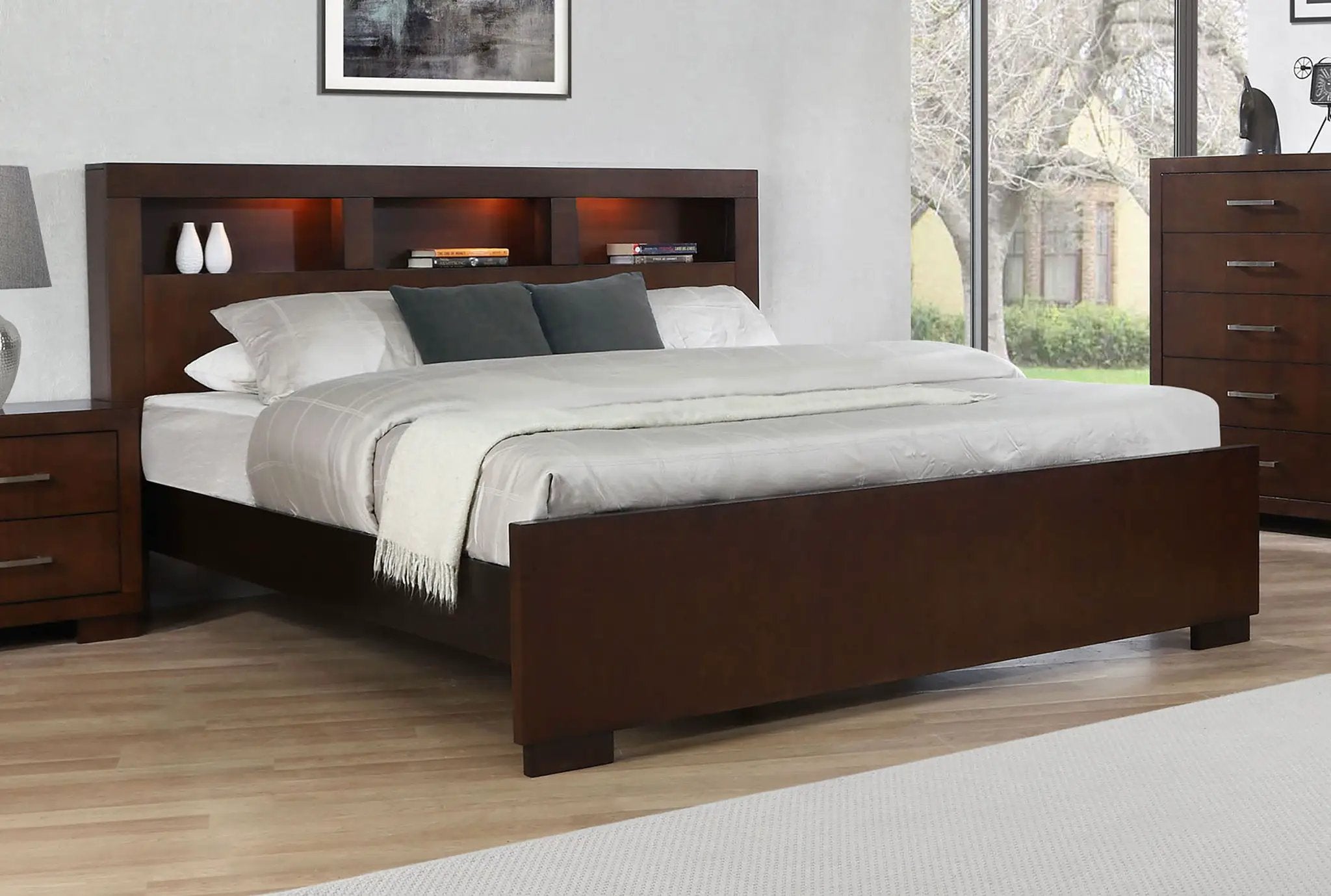 Jessica California King LED Storage Bookcase Bed Cappuccino by Unique Piece Furniture