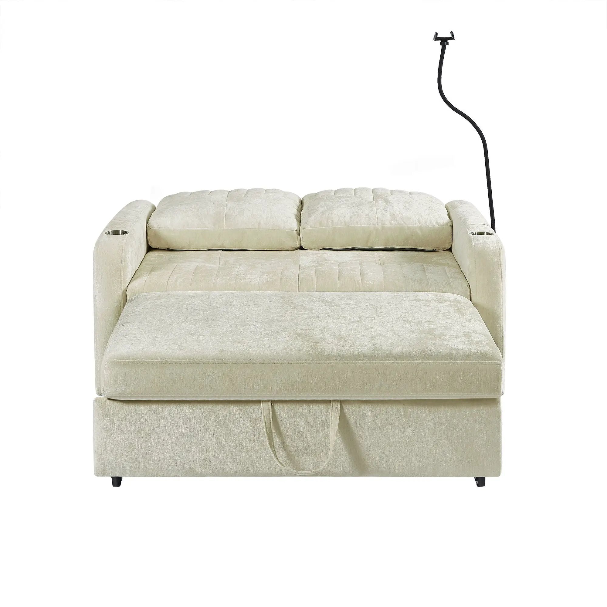 Modern Loveseat Pull Out Sofa Bed With Adjustable Backrest, Two Cup Holders, A Phone Holder, Three Charging Ports And Side Storage Pockets For Living Room by HouseOfZazla