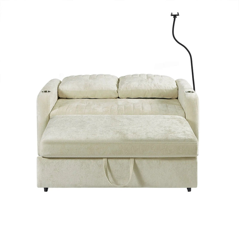 Modern Loveseat Pull Out Sofa Bed With Adjustable Backrest, Two Cup Holders, A Phone Holder, Three Charging Ports And Side Storage Pockets For Living Room by HouseOfZazla