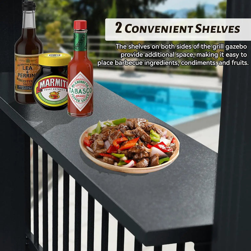 6.5x12FT Hardtop Grill Gazebo with Side Shelves and Steel Roof by HouseOfZazla