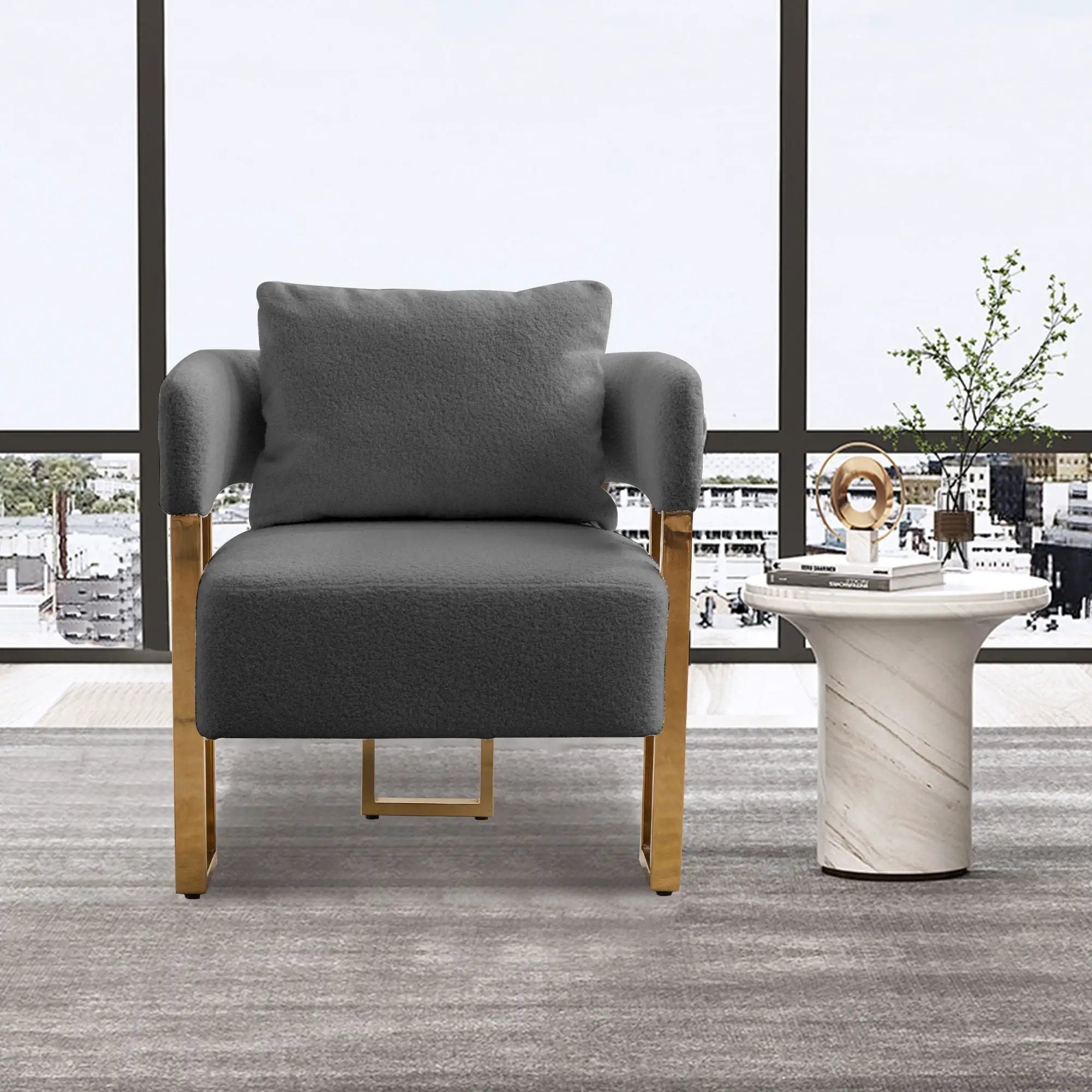 Modern Decorative Chair Teddy Fleece Upholstered And Metal Foot by HouseOfZazla
