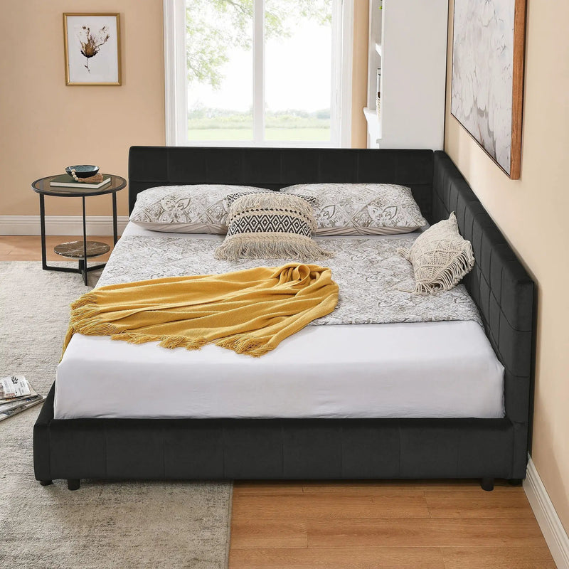 Mid-Century Storage Upholstered Tufted Bed Frame With Backrest And Armrests by Unique Piece Furniture
