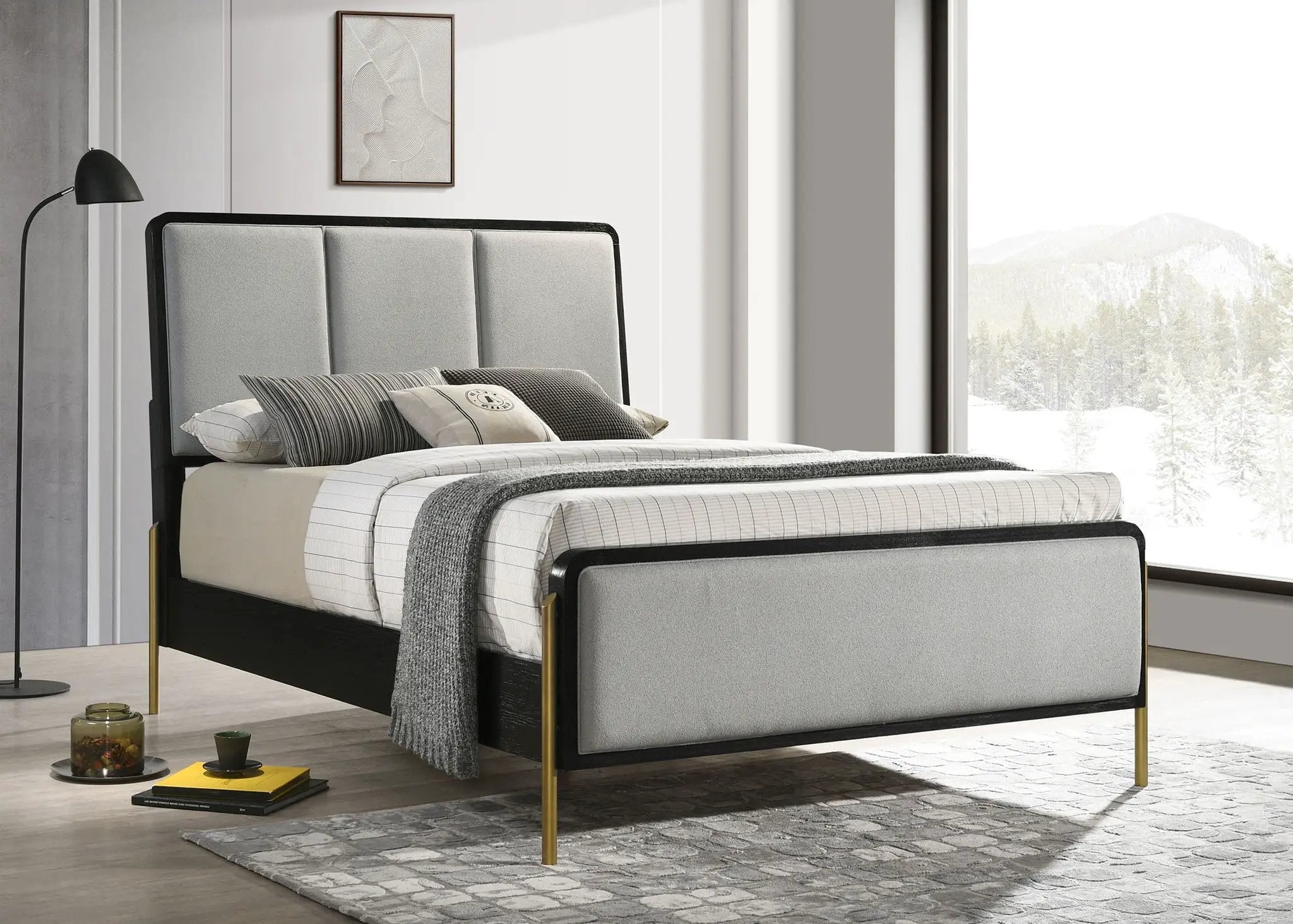 Arini Upholstered Queen Panel Bed Black and Grey by Unique Piece Furniture