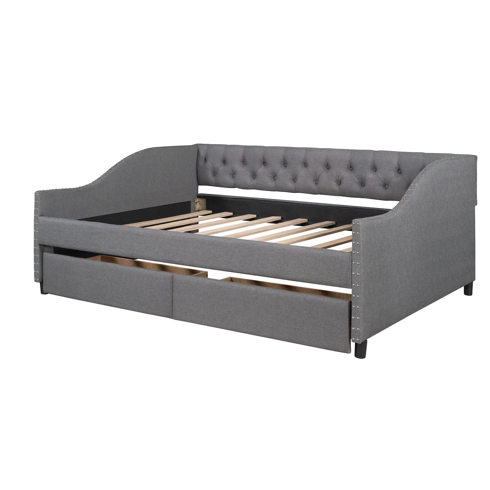 Upholstered Daybed With Two Drawers, Wood Slat Support by Unique Piece Furniture