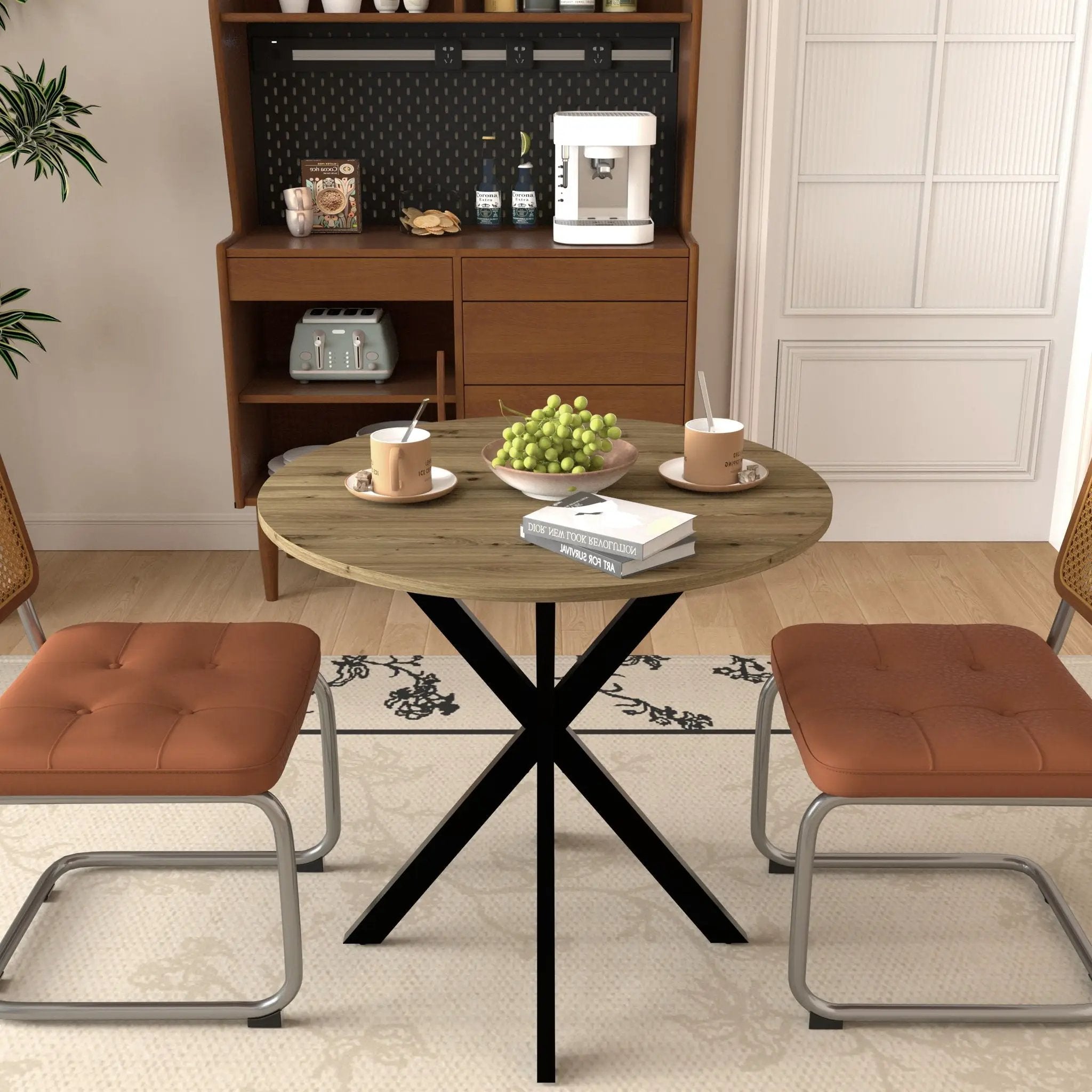 Round Dining Table For 2 - 4 People, Compact Kitchen Or Dining Room - Rustic Brown by HouseOfZazla