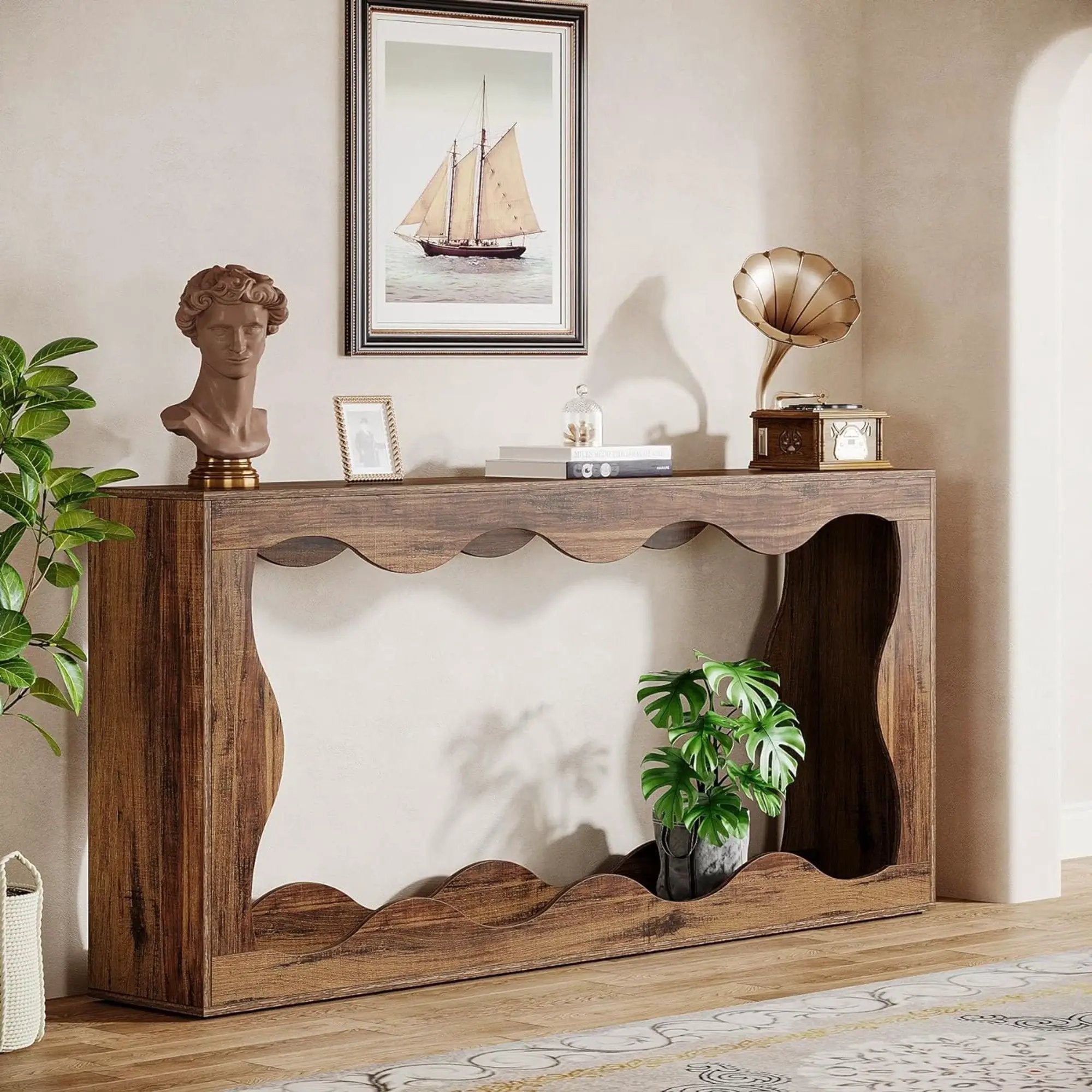 Console Table With Storage, Narrow Entryway Stand For Living Hallway - Light Brown by HouseOfZazla