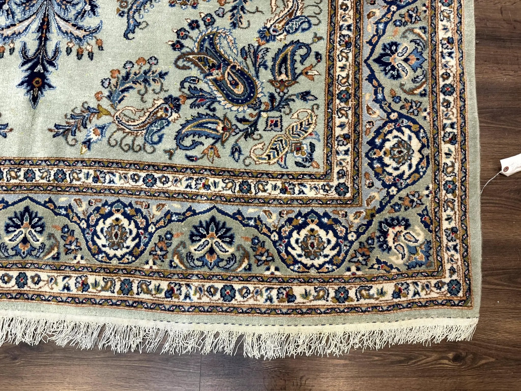 Light Green and Blue Persian Kashan Rug 7x10, Authentic Persian Carpet, Handmade, Wool by Jewel Rugs