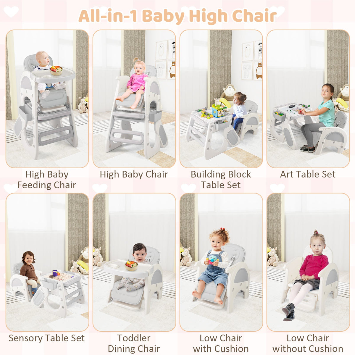 Convertible Baby High Chair with Double-layer Tray and Adjustable Backrest, photo 2 of 16