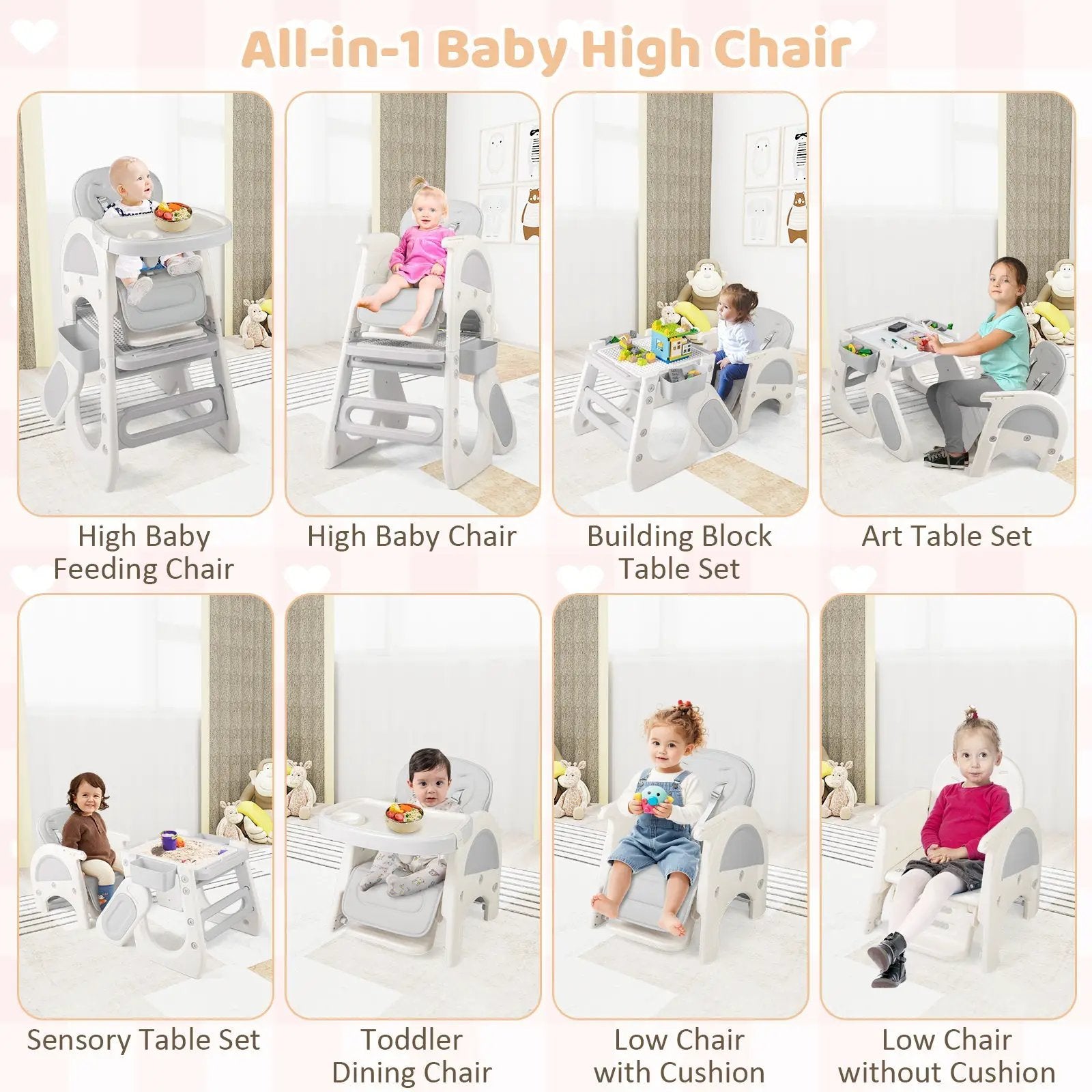 Convertible Baby High Chair with Double-layer Tray and Adjustable Backrest by DirectDeals