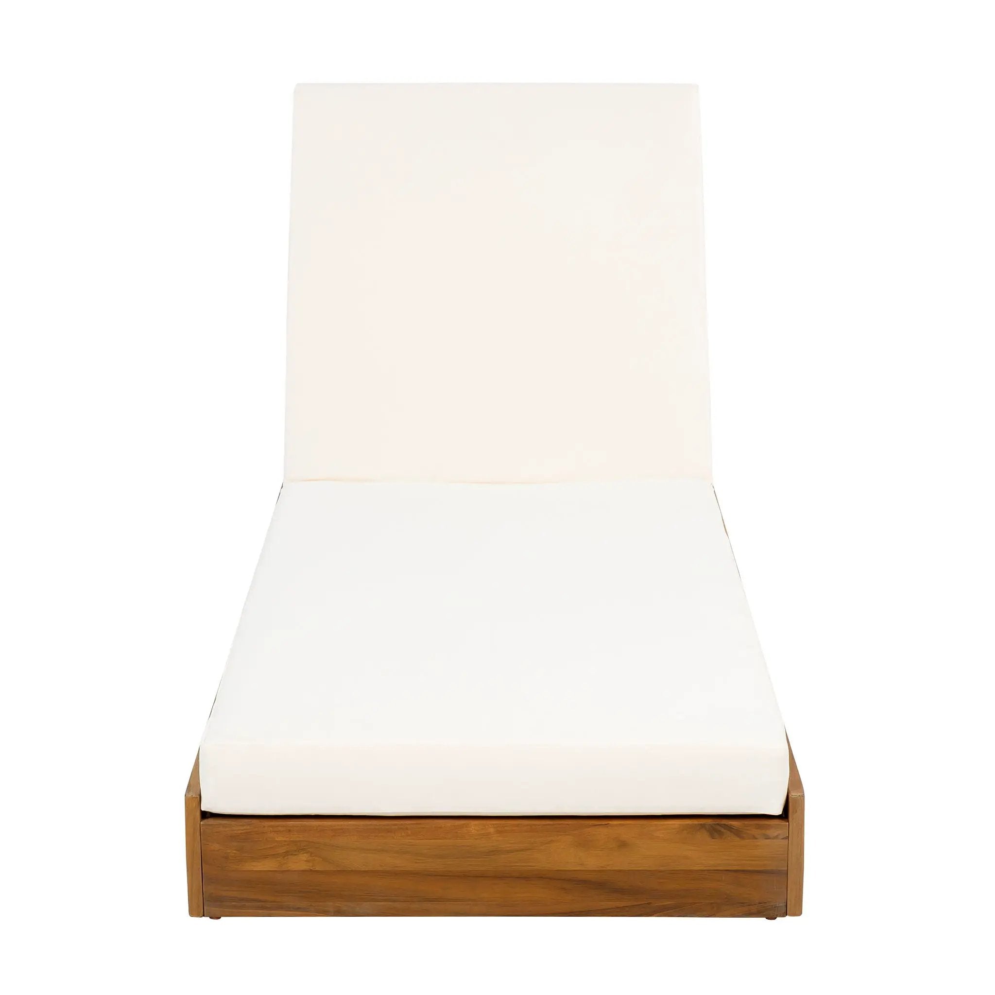 Premium Acacia Wood Lounge Chaise Set With Water Resistant Cushions, Adjustable Recline - Cream / Teak by HouseOfZazla