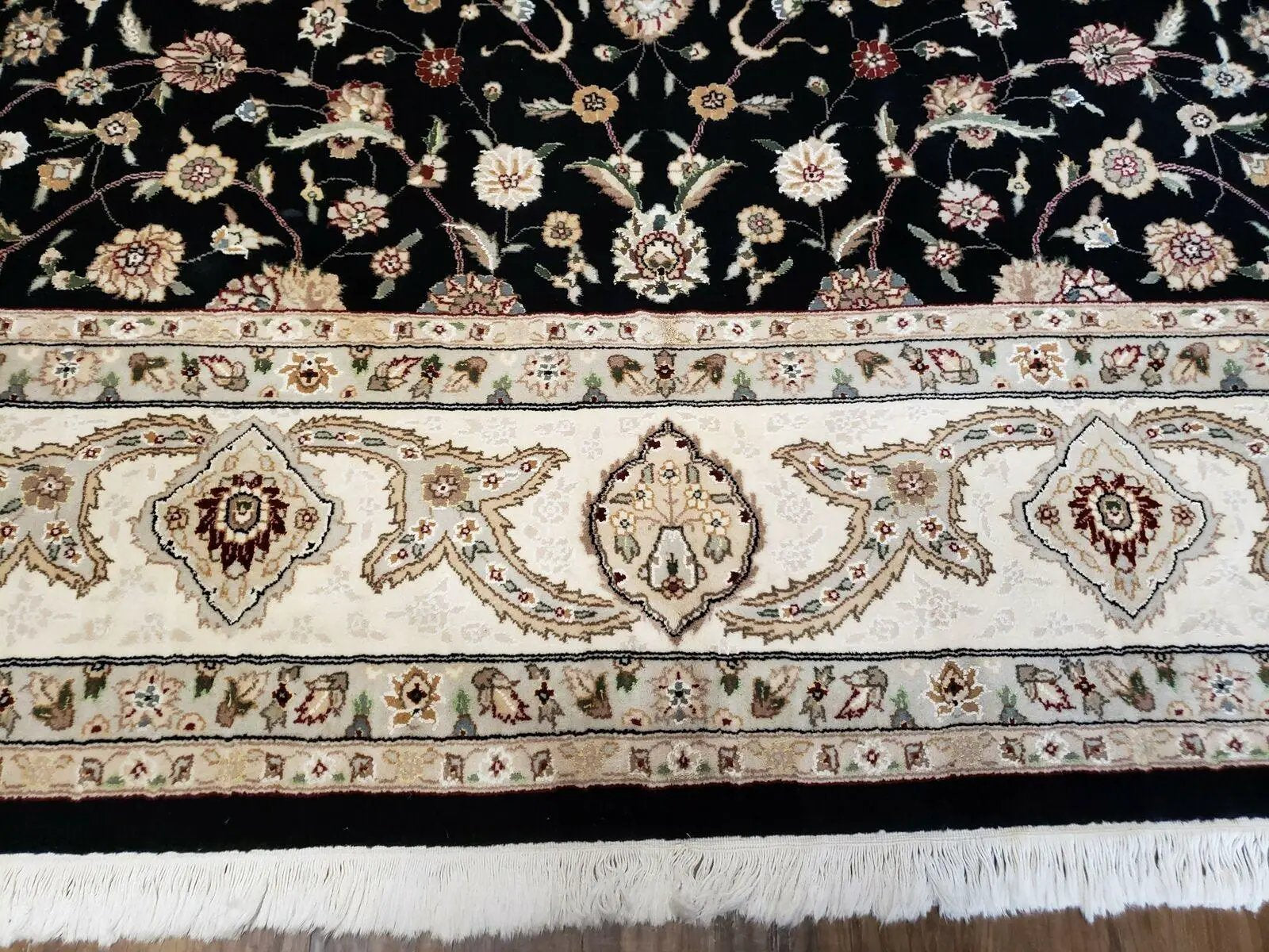8' 5" X 11' 6" Vintage Handmade Oriental Floral Wool Rug Silk Accent Black Nice by Jewel Rugs