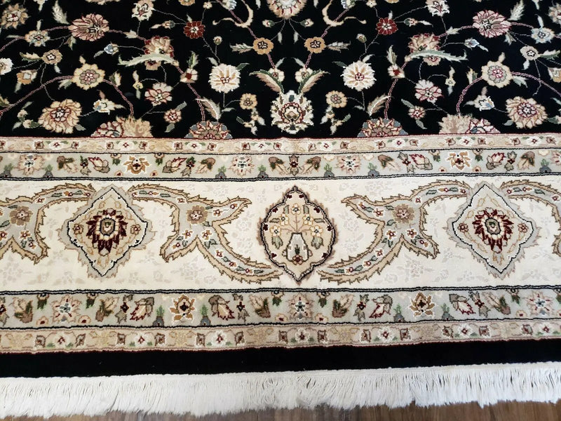 8' 5" X 11' 6" Vintage Handmade Oriental Floral Wool Rug Silk Accent Black Nice by Jewel Rugs
