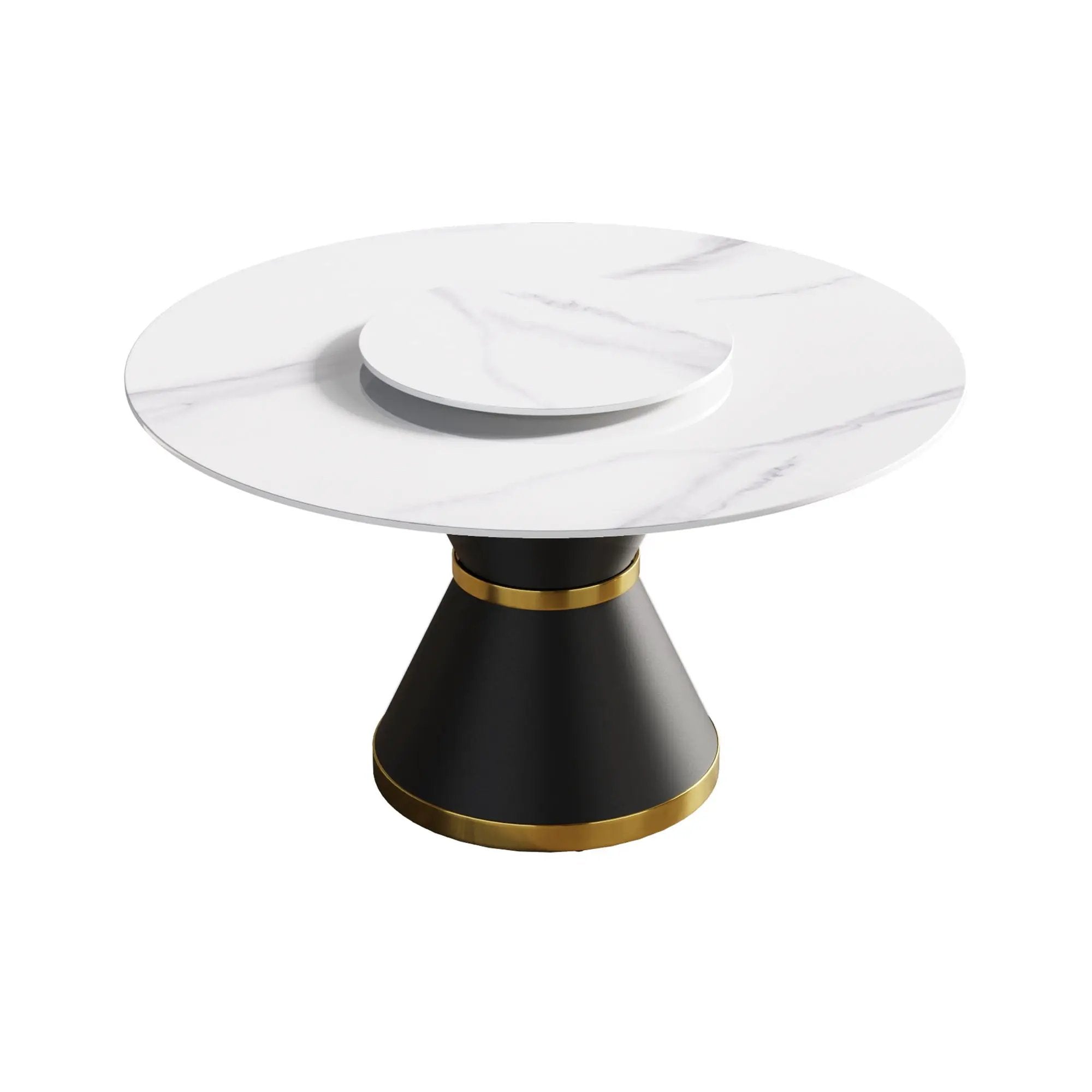 53" Modern Artificial Stone Round Carbon Steel Base Dining Table, Can Accommodate 6 People, Artificial Stone Turntable - White / Black by Unique Piece Furniture