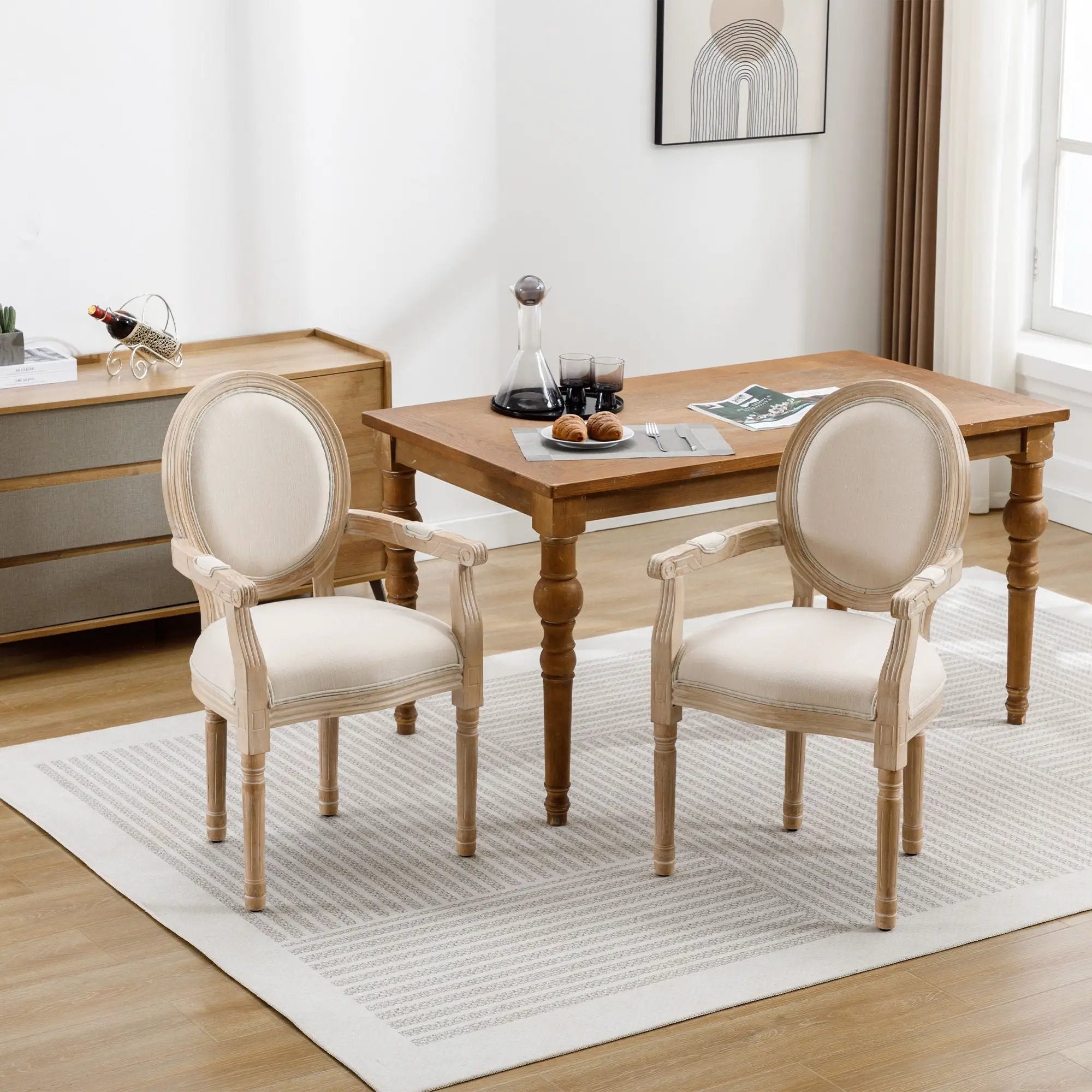 French Vintage Upholstered Fabric Dining Armchair (Set of 2) by Unique Piece Furniture