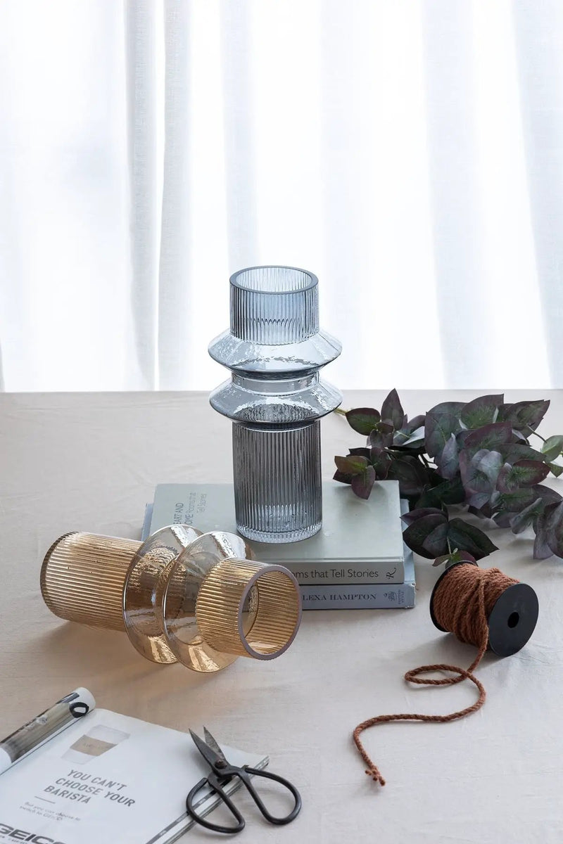 D5.9x11.8'H Fluted Accent Vases with Ribbed Design, Set of 2 by HouseOfZazla