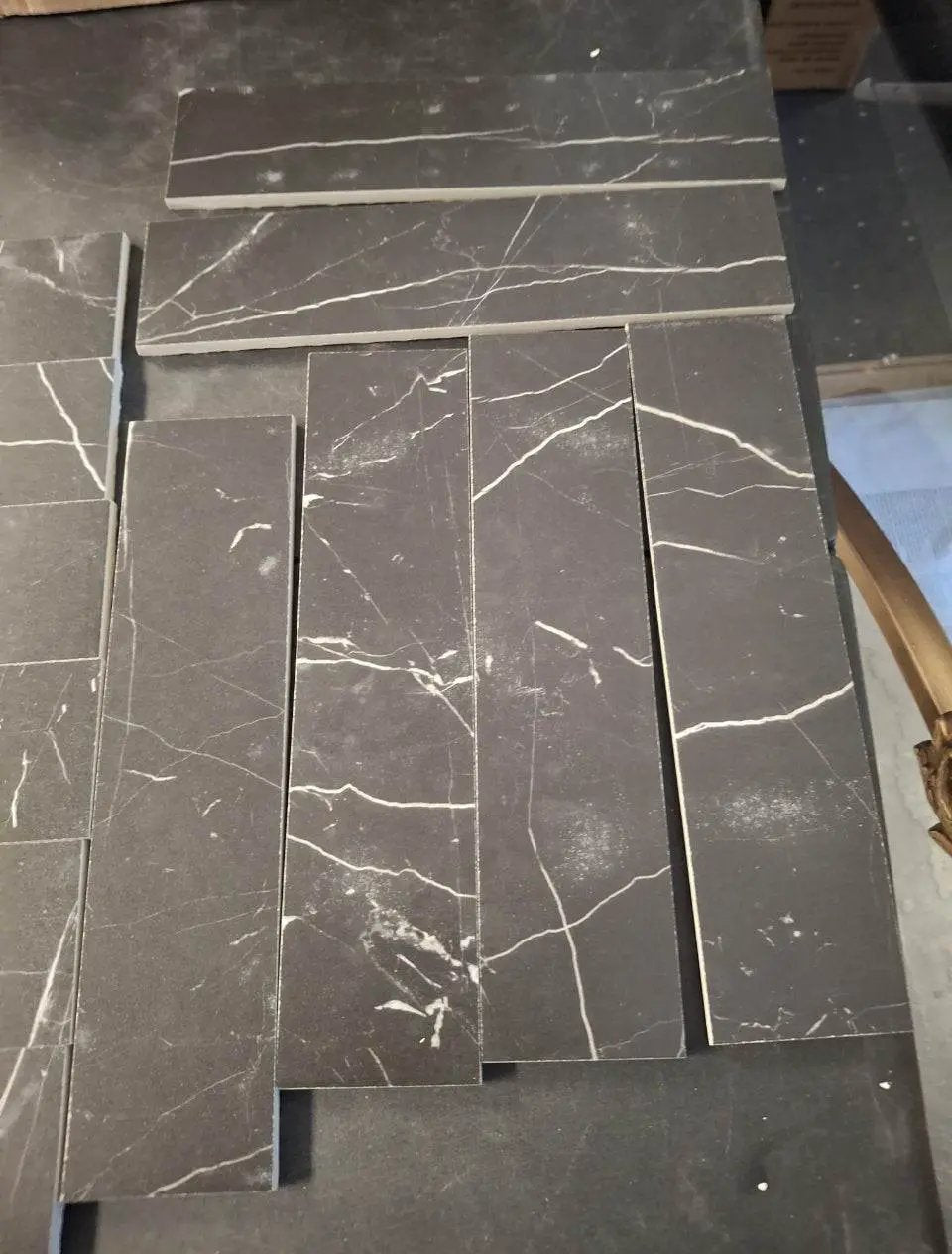 Open Box Corso italia Impero Black 3 in. x 12 in. Marble Look Porcelain Floor and Wall Tile (3.39 sq. ft. /Case) by Selzalot