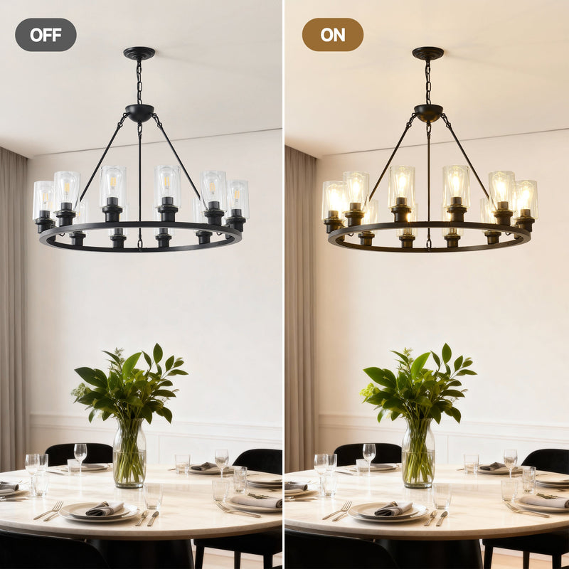 Black Wagon Wheel Chandelier 31.5 Inch Modern Farmhouse Pendant Light by HouseOfZazla