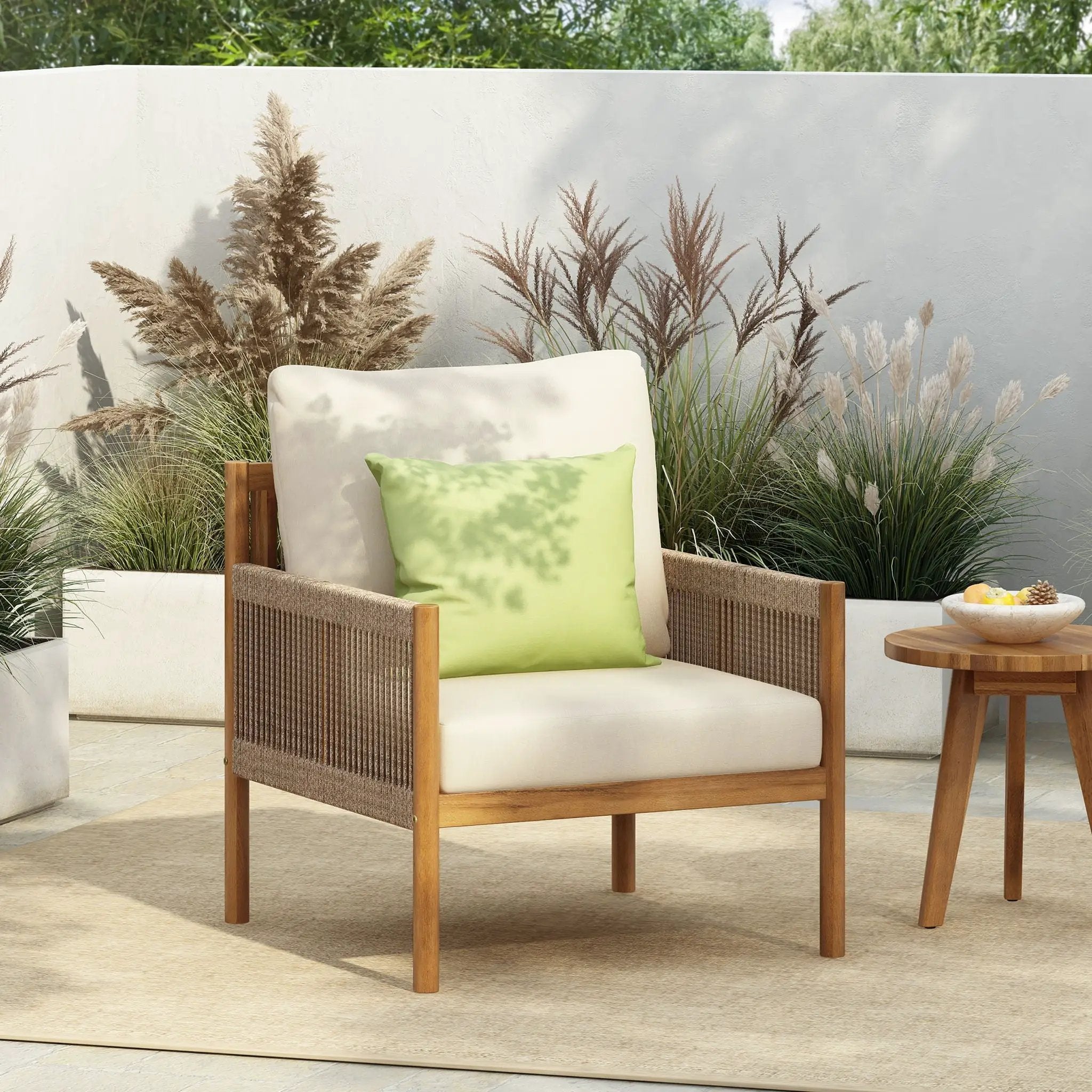 Modern Outdoor Woven Lounge Chair With Solid Wood Frame - Teak by HouseOfZazla