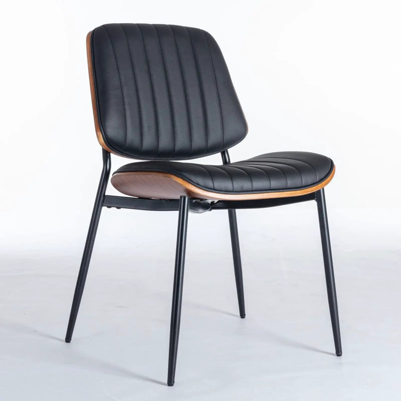 Dining Chairs (Set of 2) Mid-Century Modern Retro Chair With Walnut Bentwood Back Upholstered Seat Metal Legs Adjustable Foot For Kitchen Dining Room Chairs by Unique Piece Furniture