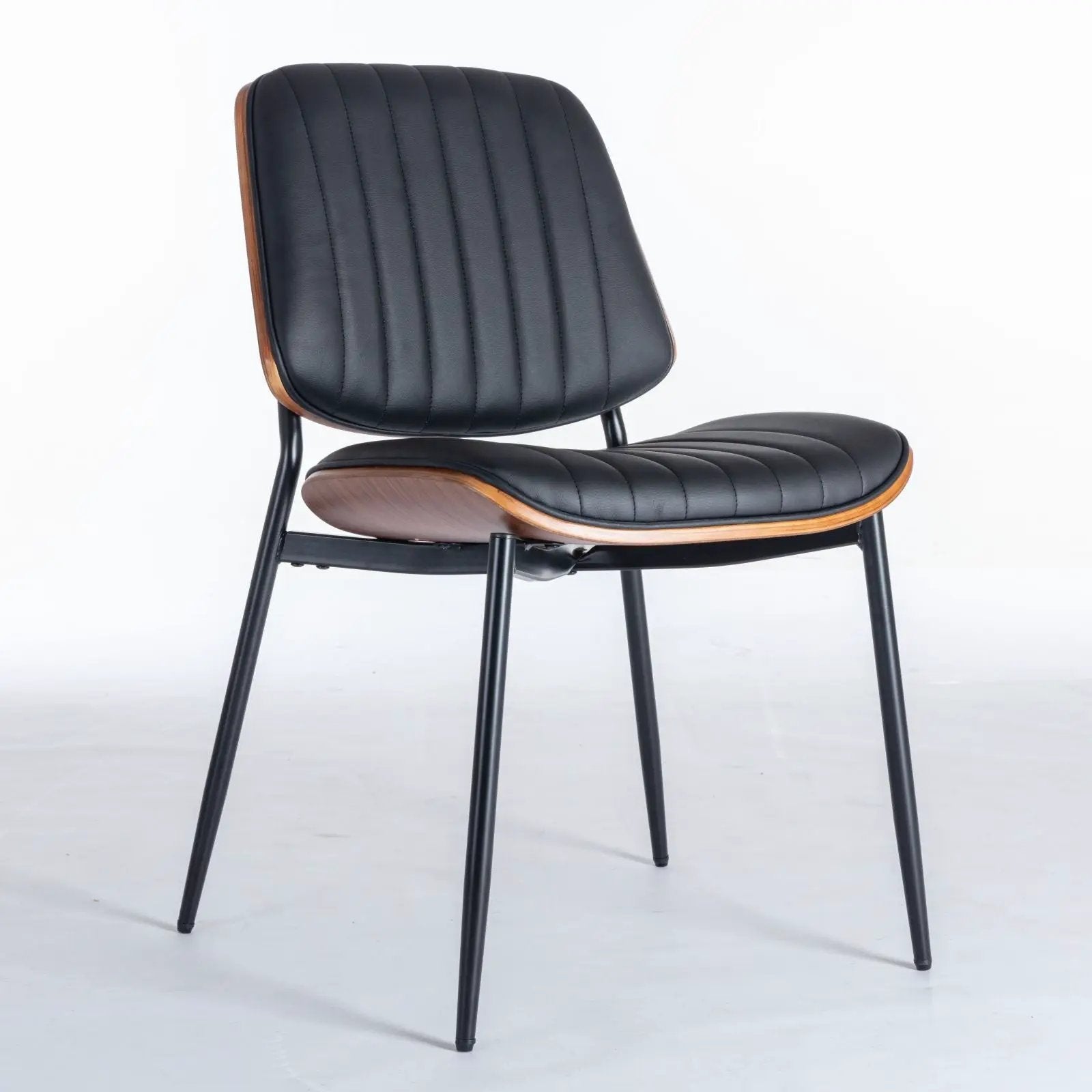 Dining Chairs (Set of 2) Mid-Century Modern Retro Chair With Walnut Bentwood Back Upholstered Seat Metal Legs Adjustable Foot For Kitchen Dining Room Chairs by Unique Piece Furniture