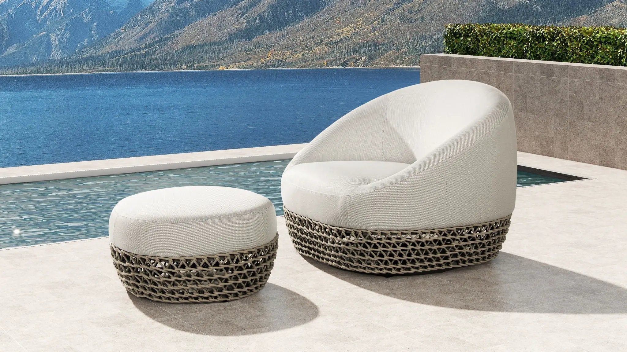 Willow - Round Upholstered Patio Ottoman by HouseOfZazla