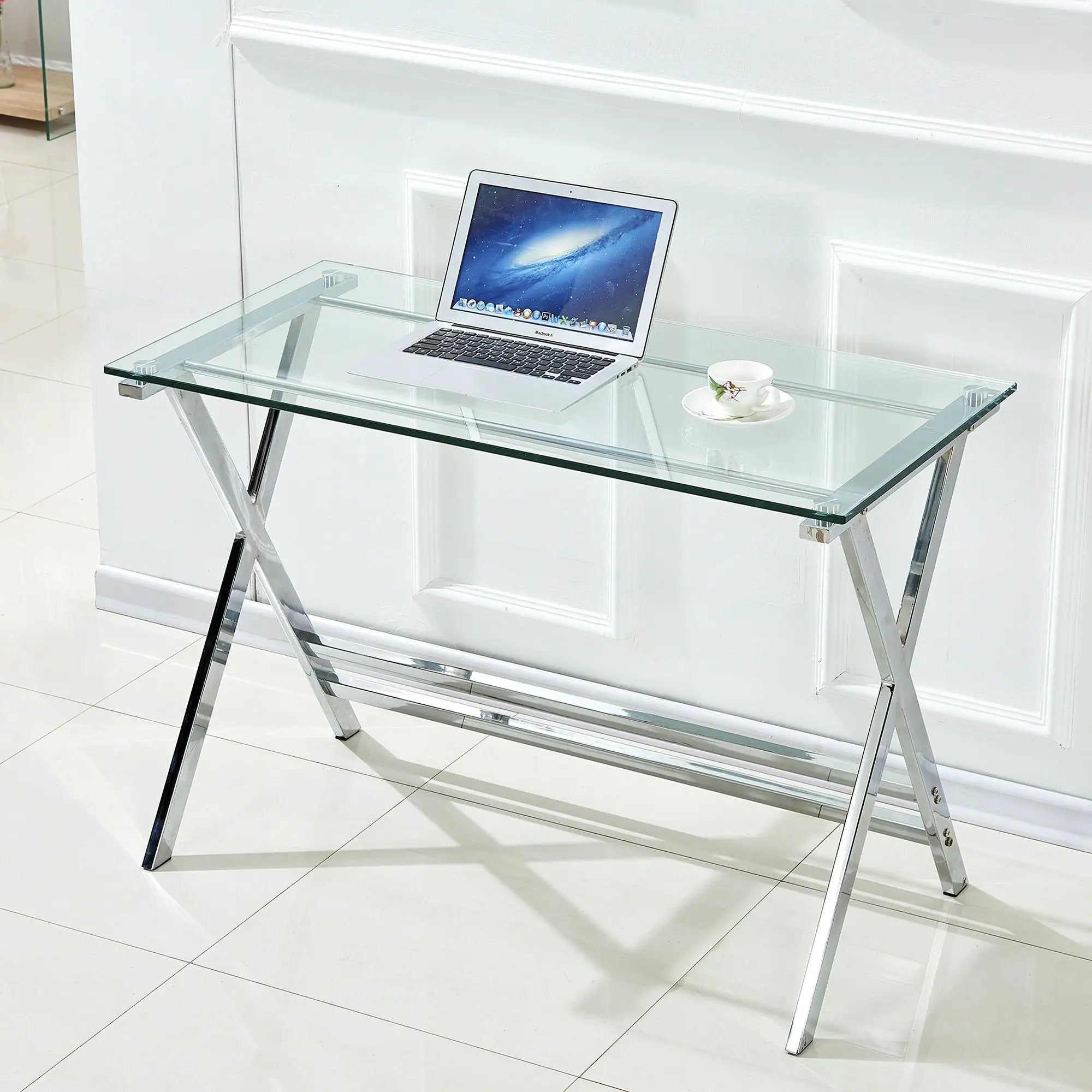 Transparent Glass Computer Desk With Rounded Edges, Tempered Glass Laptop Table - Clear by HouseOfZazla