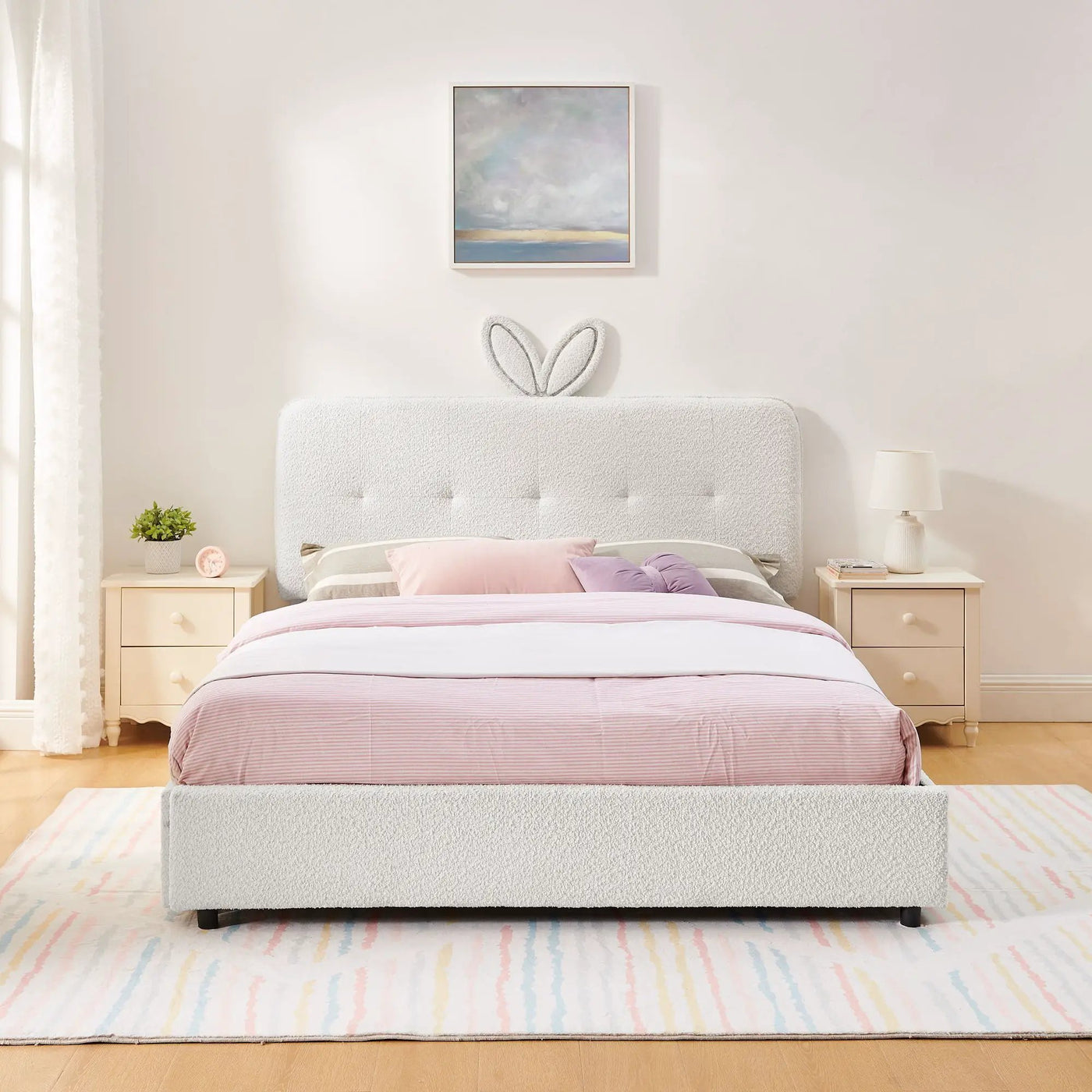 Upholstered Bed With Oversized Rabbit Ear Headboard, LED Lights & 4 Storage Drawers by Unique Piece Furniture