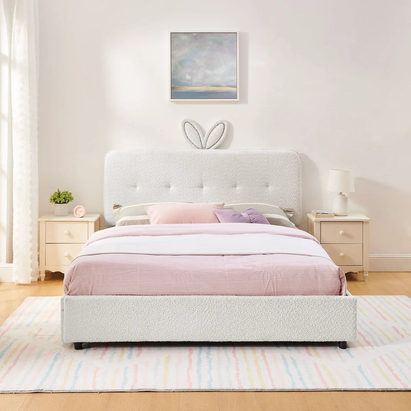 Upholstered Bed With Oversized Rabbit Ear Headboard, LED Lights & 4 Storage Drawers by Unique Piece Furniture