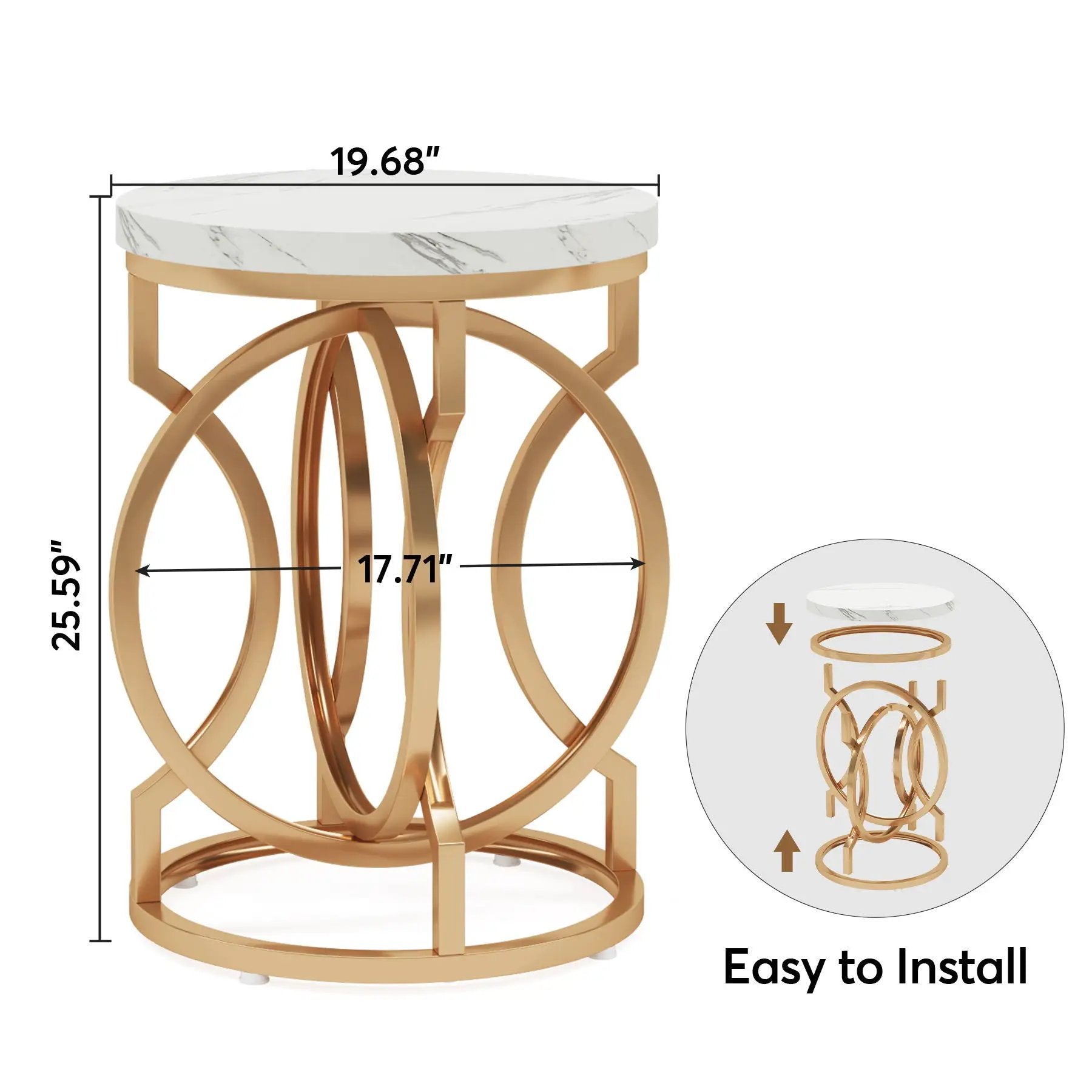 Round End Table With O-Shaped Base - White / Gold by HouseOfZazla