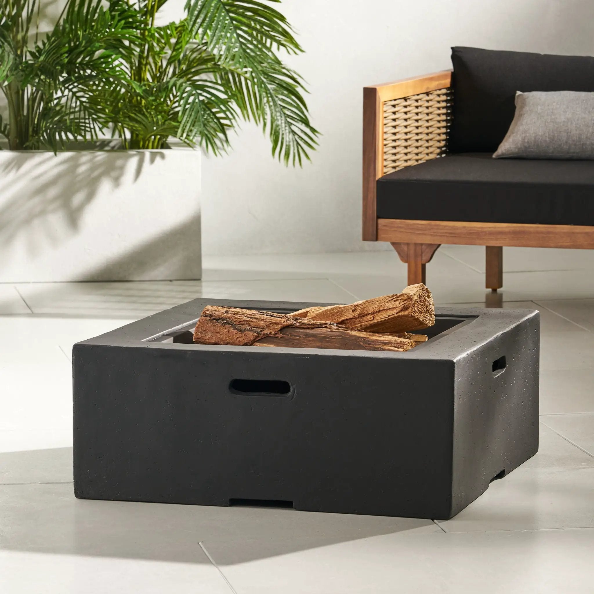 Outdoor Square MGO Wood Burning Fire Pit - Dark Gray by HouseOfZazla