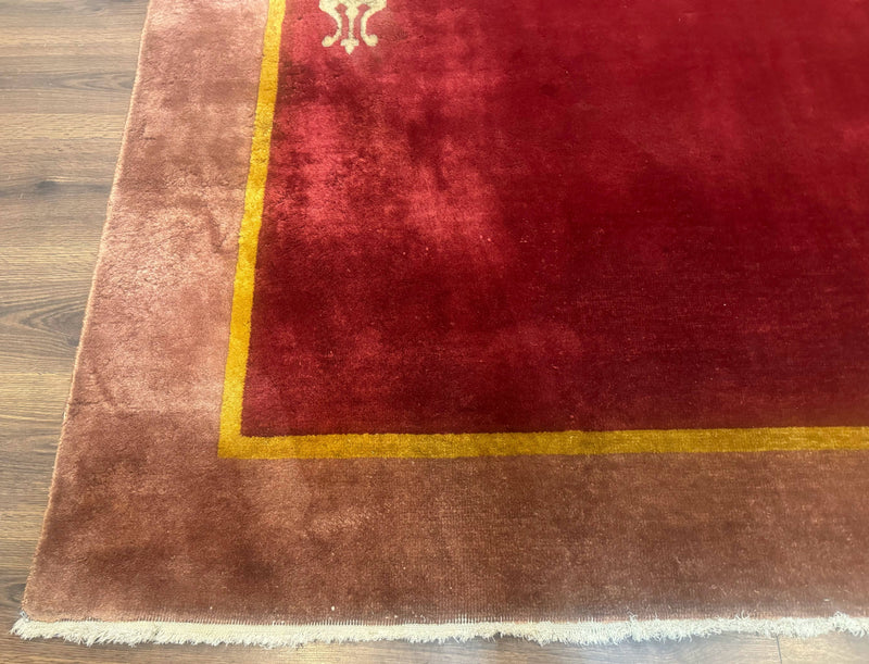 Red Chinese Art Deco Rug 9x11, Simple Design, Wool Chinese Area Rug, Antique by Jewel Rugs