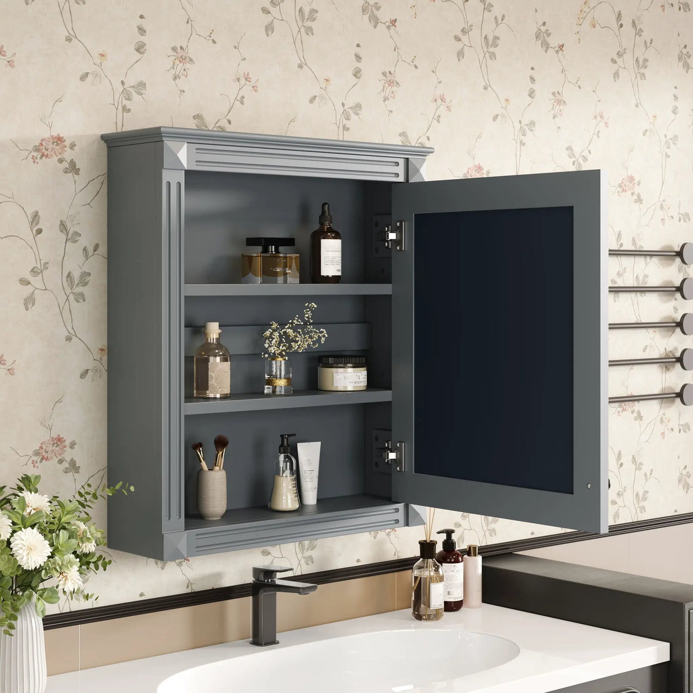 Wall Mounted Bathroom Storage Cabinet With Mirror, Medicine Cabinet With Height Adjustable Shelf by Unique Piece Furniture