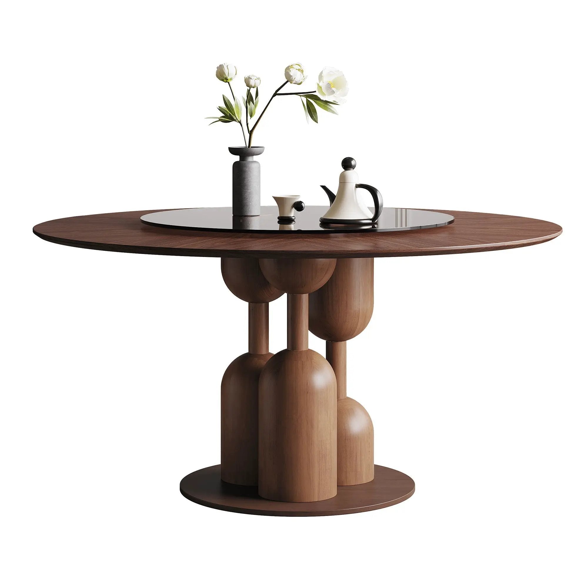 Round Dining Table With Lazy Susan For Living Room - Walnut by Unique Piece Furniture