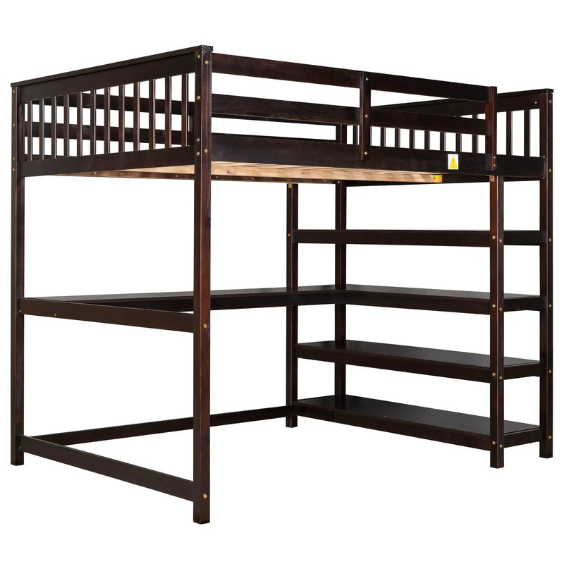 Loft Bed With Storage Shelves And Under Bed Desk