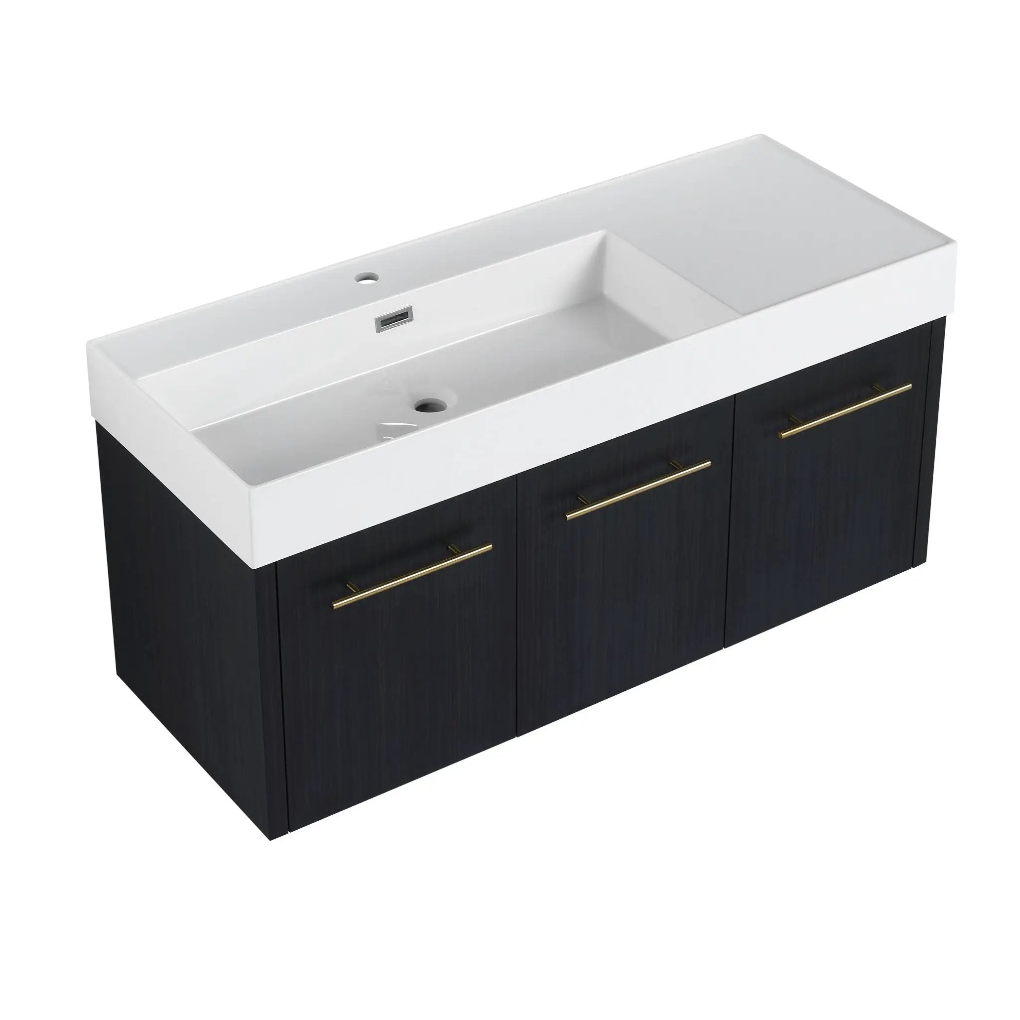 Contemporary 48" Wall Mounted Bathroom Vanity With Resin Sink And Soft Closing Doors And Line - Black Chestnut by HouseOfZazla