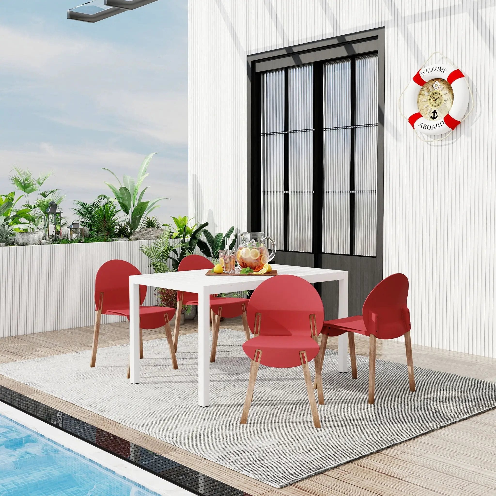 4 Piece Set Of Single Chairs With Long Table by Unique Piece Furniture