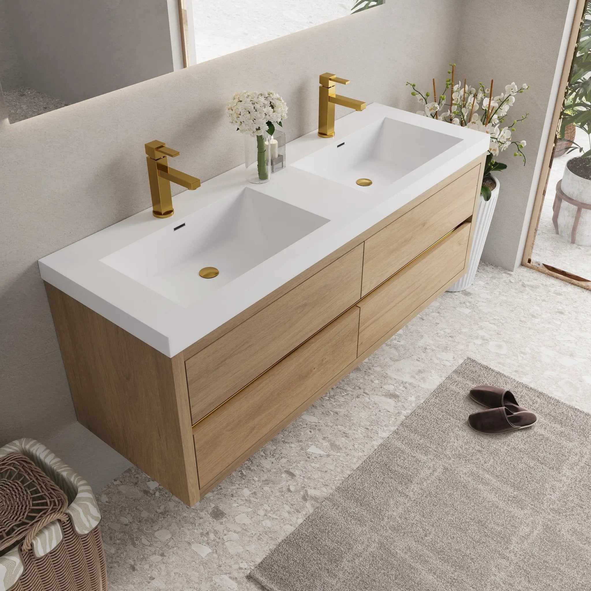 60" Wall-Mounted Bathroom Vanity with Double Sinks by HouseOfZazla