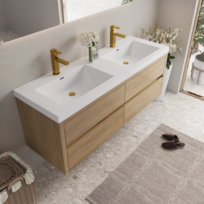 60" Wall-Mounted Bathroom Vanity with Double Sinks by HouseOfZazla