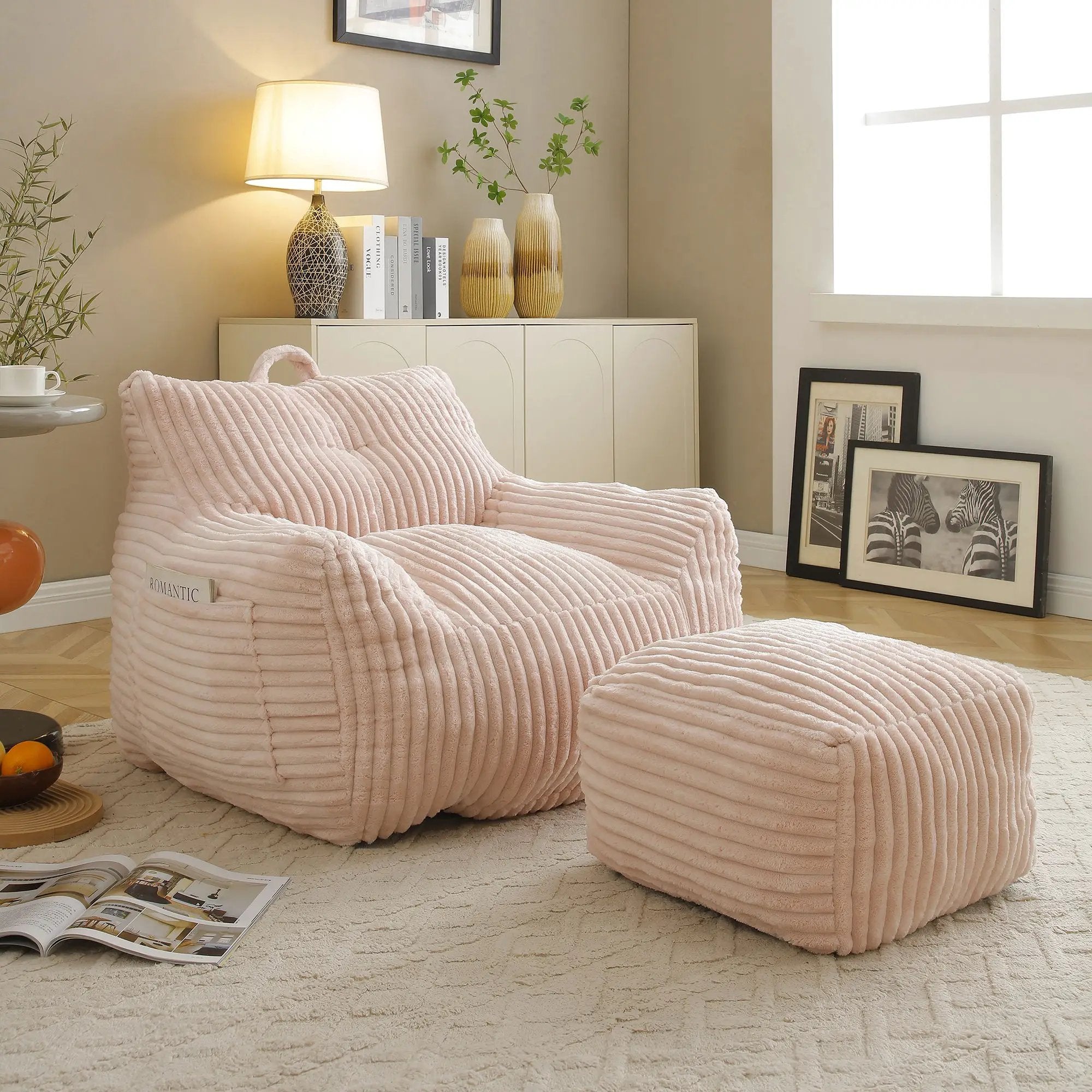 Giant Bean Bag Chair With Armrests And Footstool by HouseOfZazla